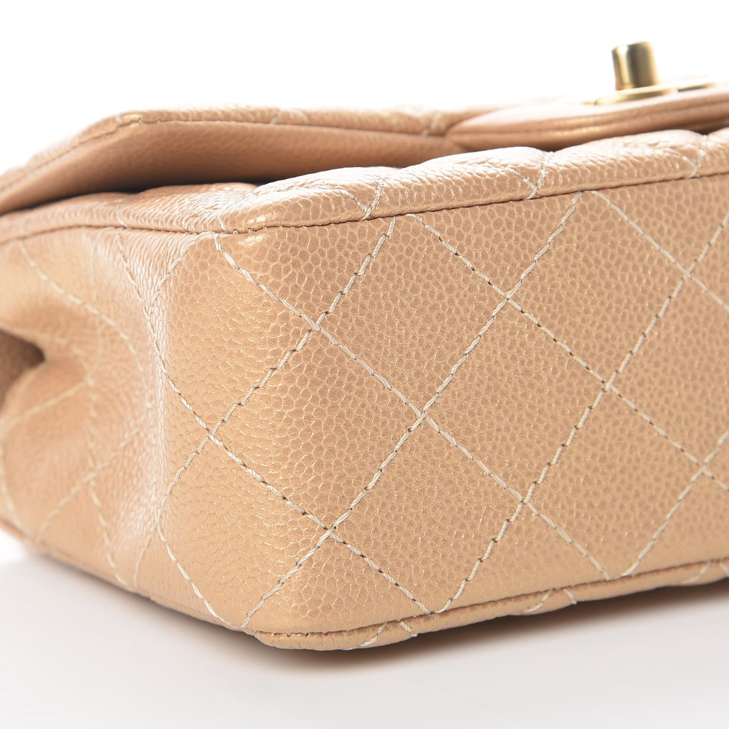 Pearly Caviar Quilted Mini Rectangular Flap Gold