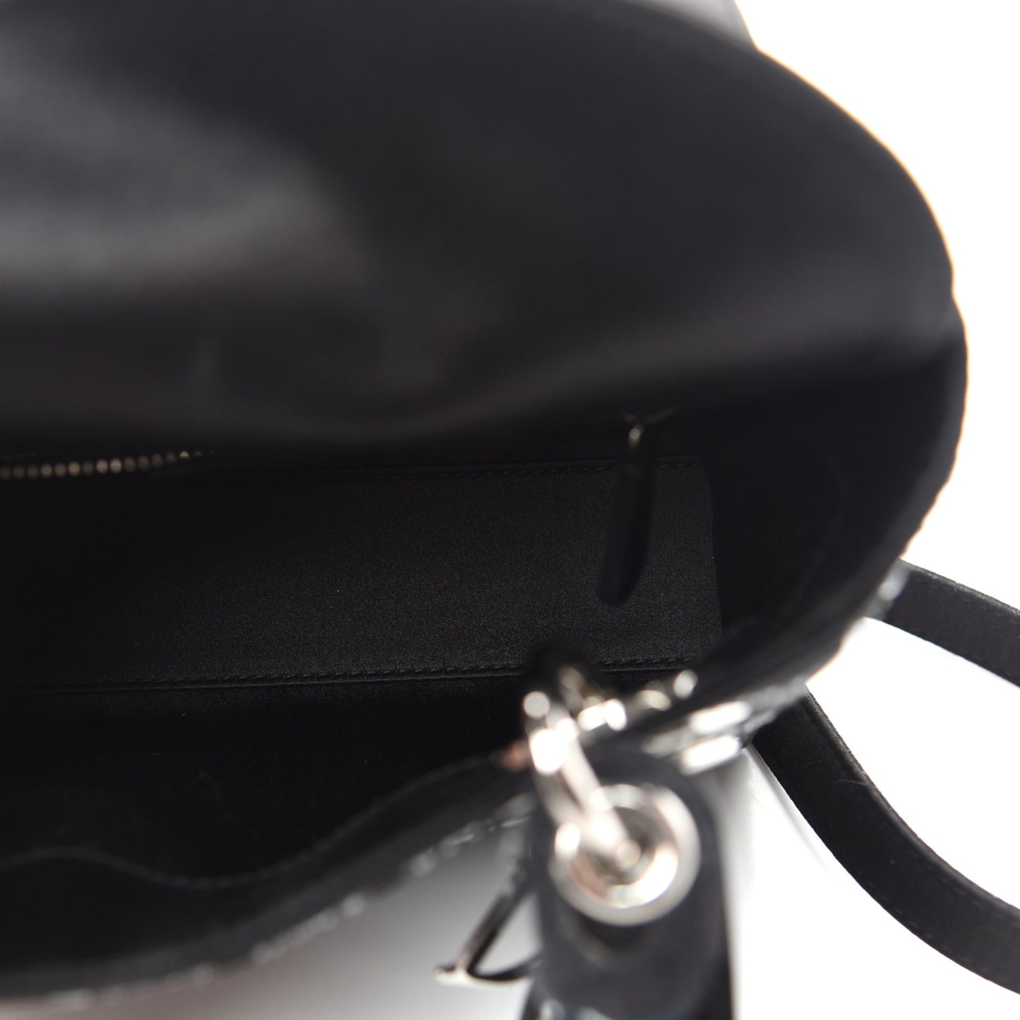 Satin Crystal Cannage Mini Lady Dior Black