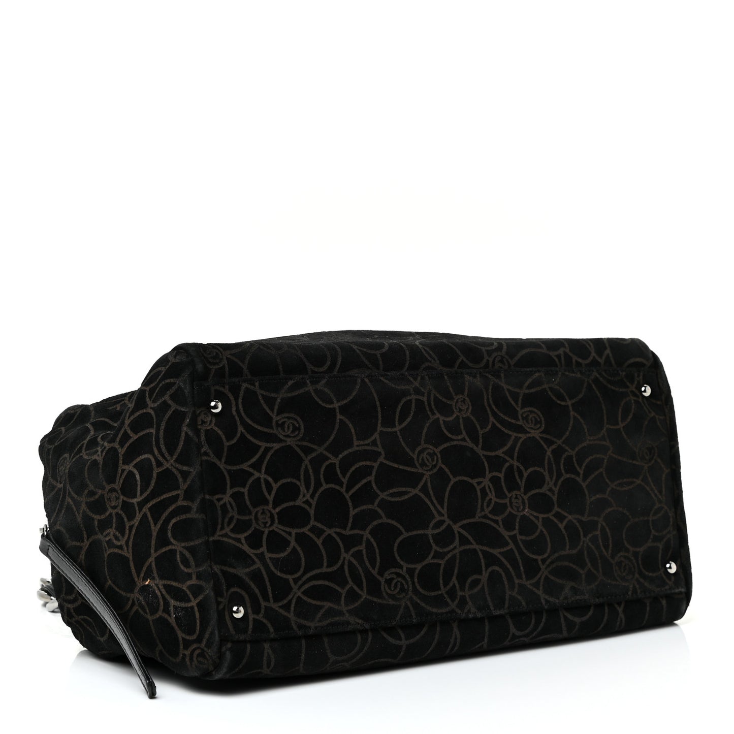 Velvet Camellia Embossed Shoulder Bag Black