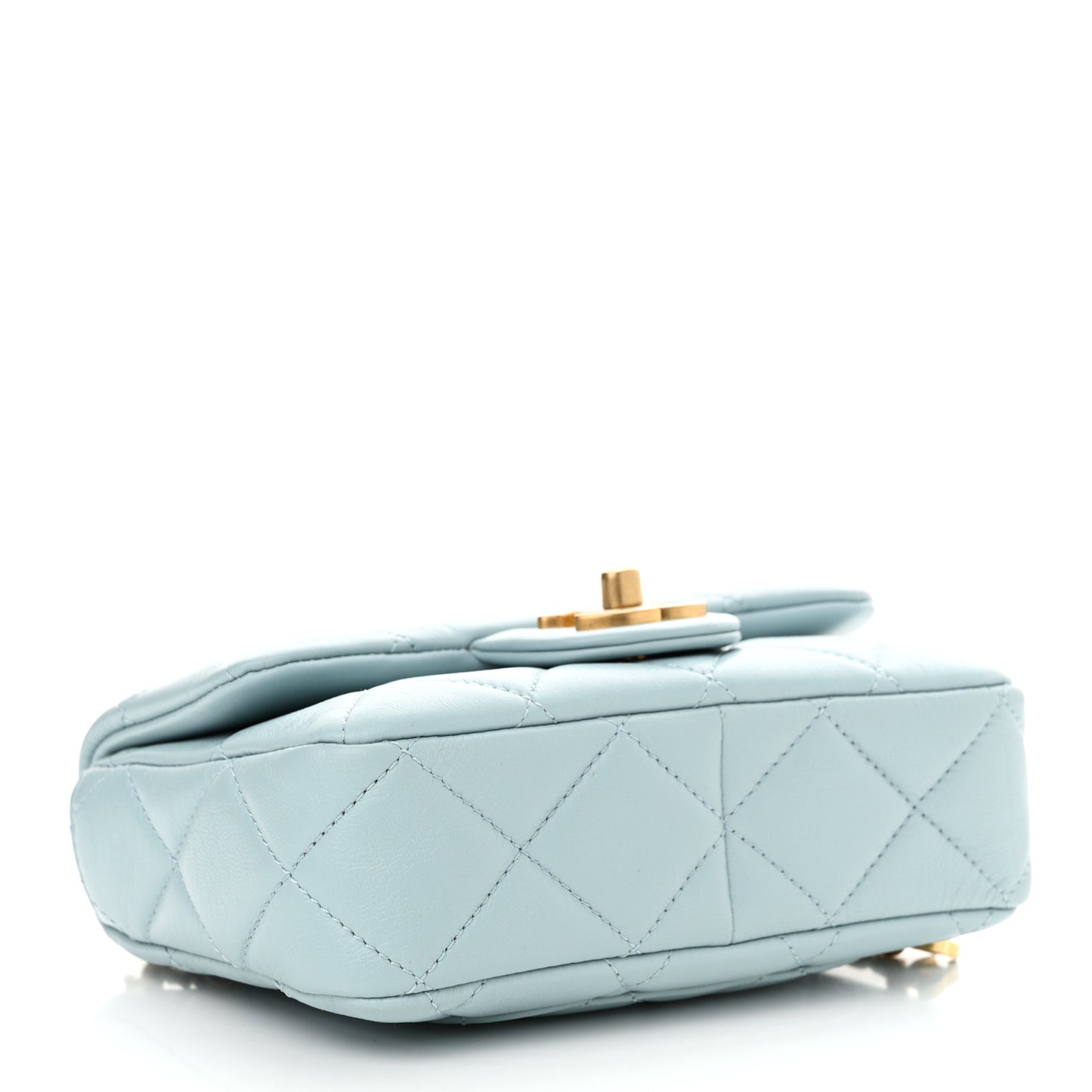 Lambskin Enamel Quilted Mini Pending CC Square Flap Light Blue