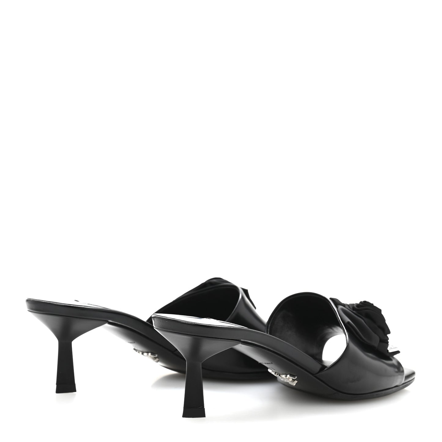 Spazzolato Nylon Flower Metal Triangle Logo Slide Sandals 37 Black