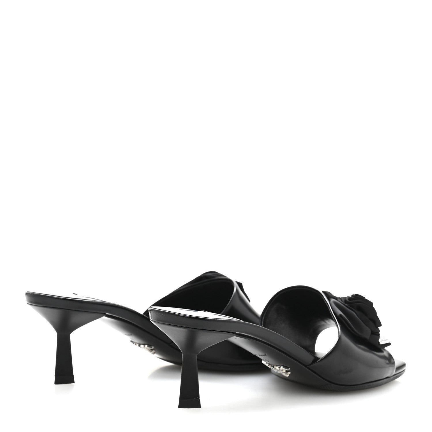 Prada Spazzolato Nylon Flower Metal Triangle Logo Slide Sandals 37 Black 5 of 9