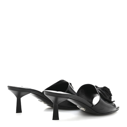 Prada Spazzolato Nylon Flower Metal Triangle Logo Slide Sandals 37 Black 5 of 9
