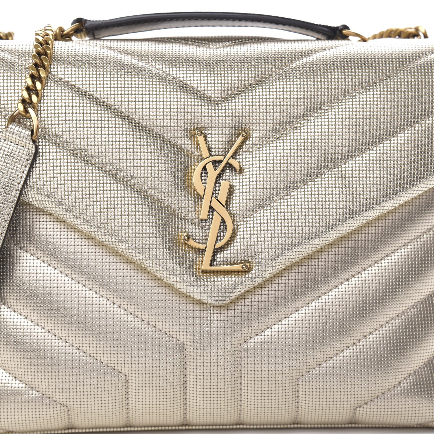 Saint Laurent Metallic Calfskin Y Quilted Small Loulou Monogram Chain Satchel Platino 8 of 12