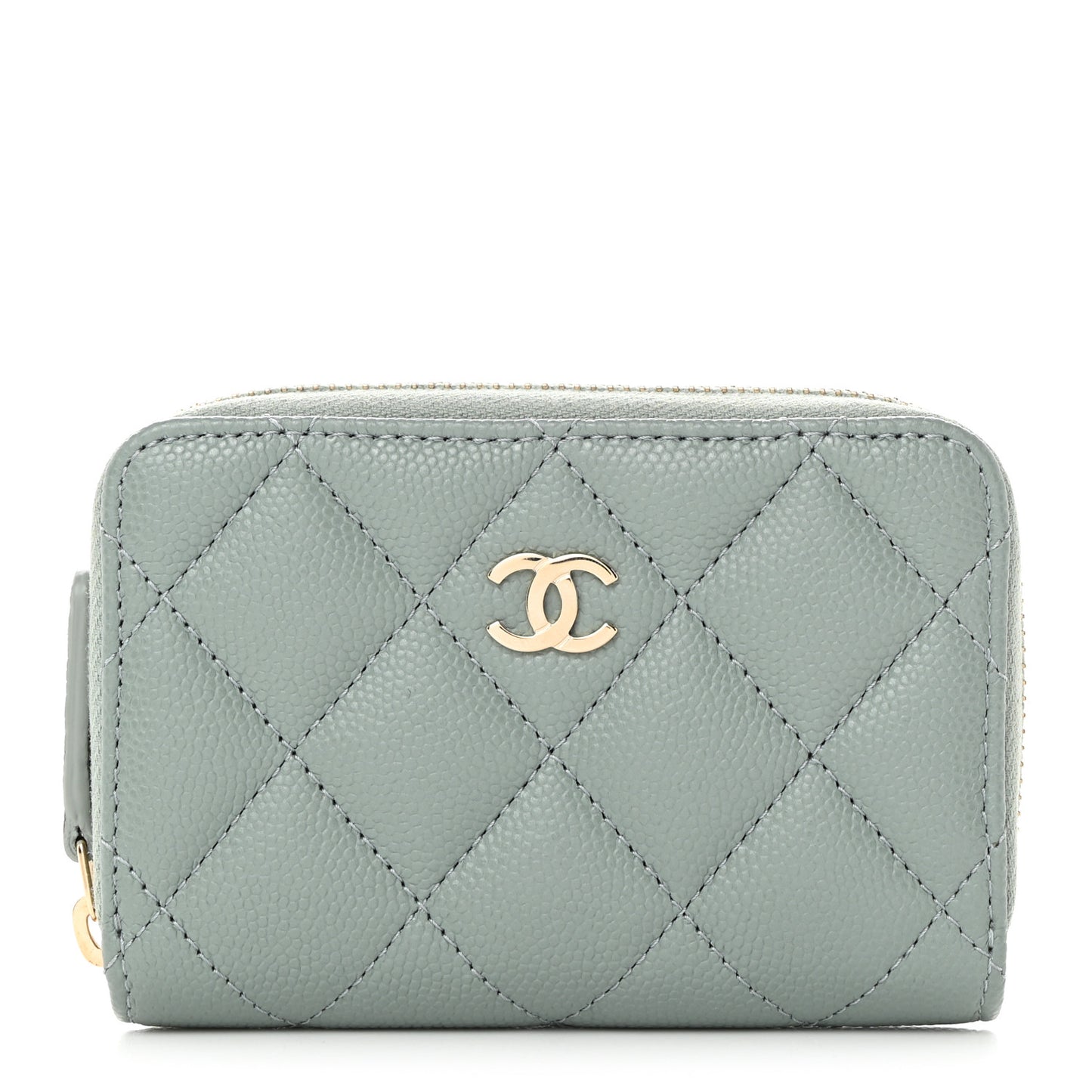 Caviar Quilted Zip Around Coin Purse Wallet Grey