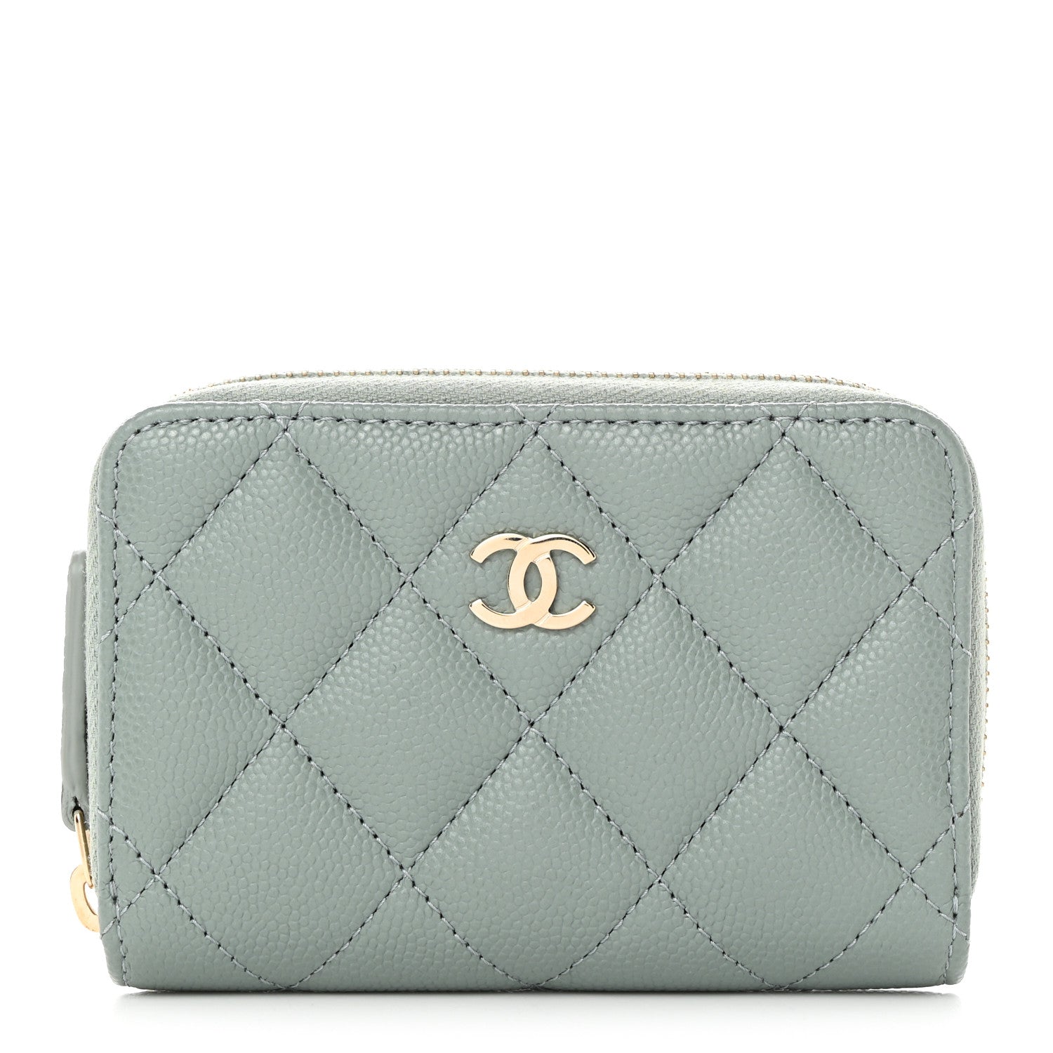 Chanel Caviar Quilted Zip Around Coin Purse Wallet Grey 1 of 8