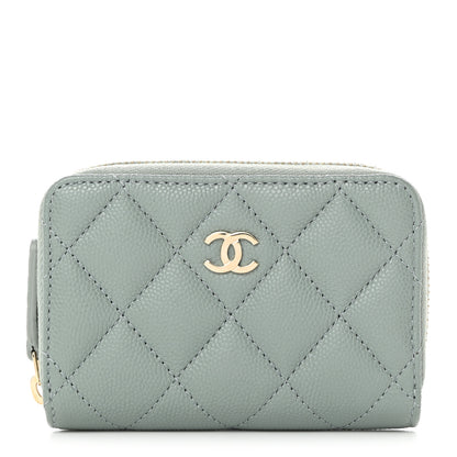 Chanel Caviar Quilted Zip Around Coin Purse Wallet Grey 1 of 8