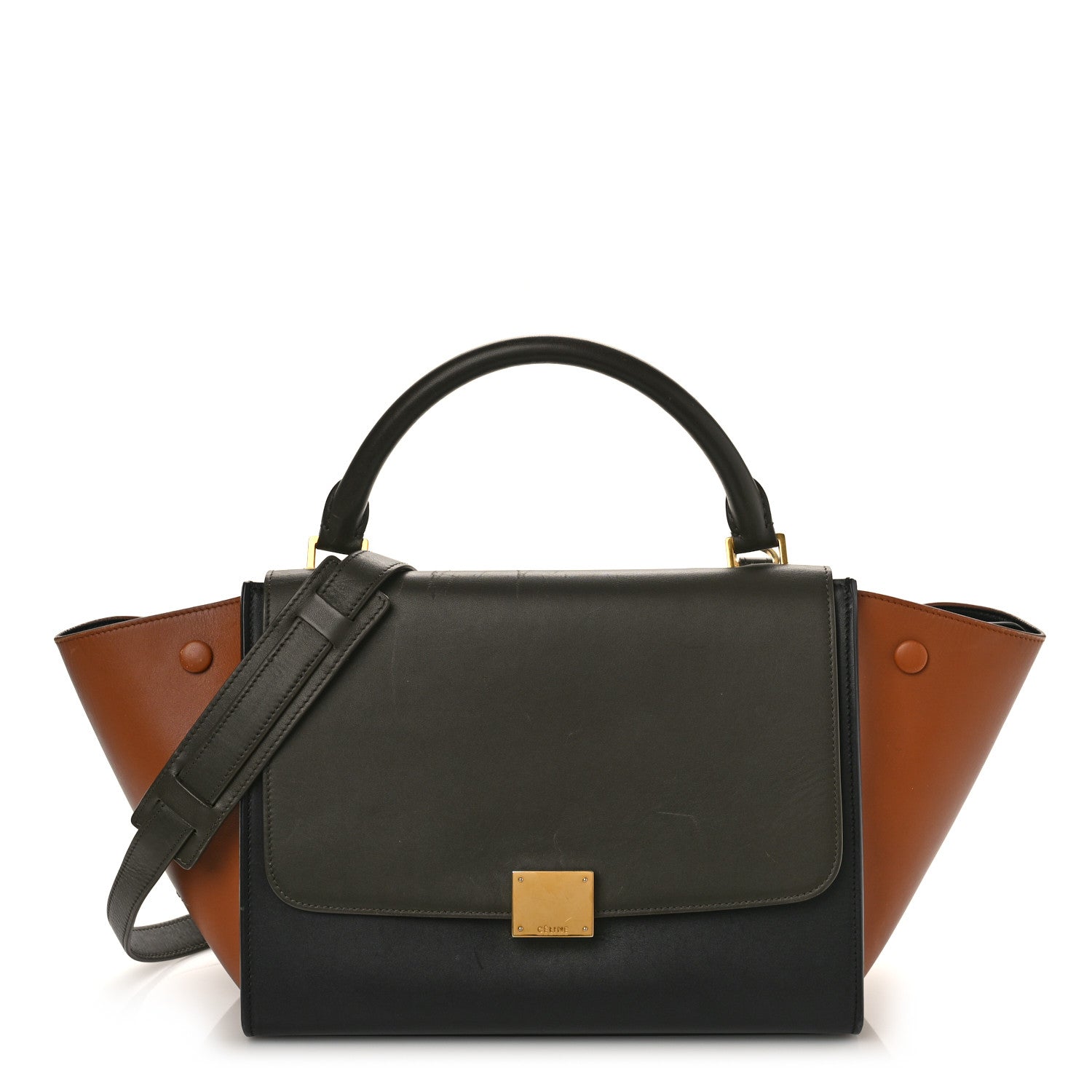 Celine Satin Calfskin Tri-Color Trapeze Khaki 1 of 11