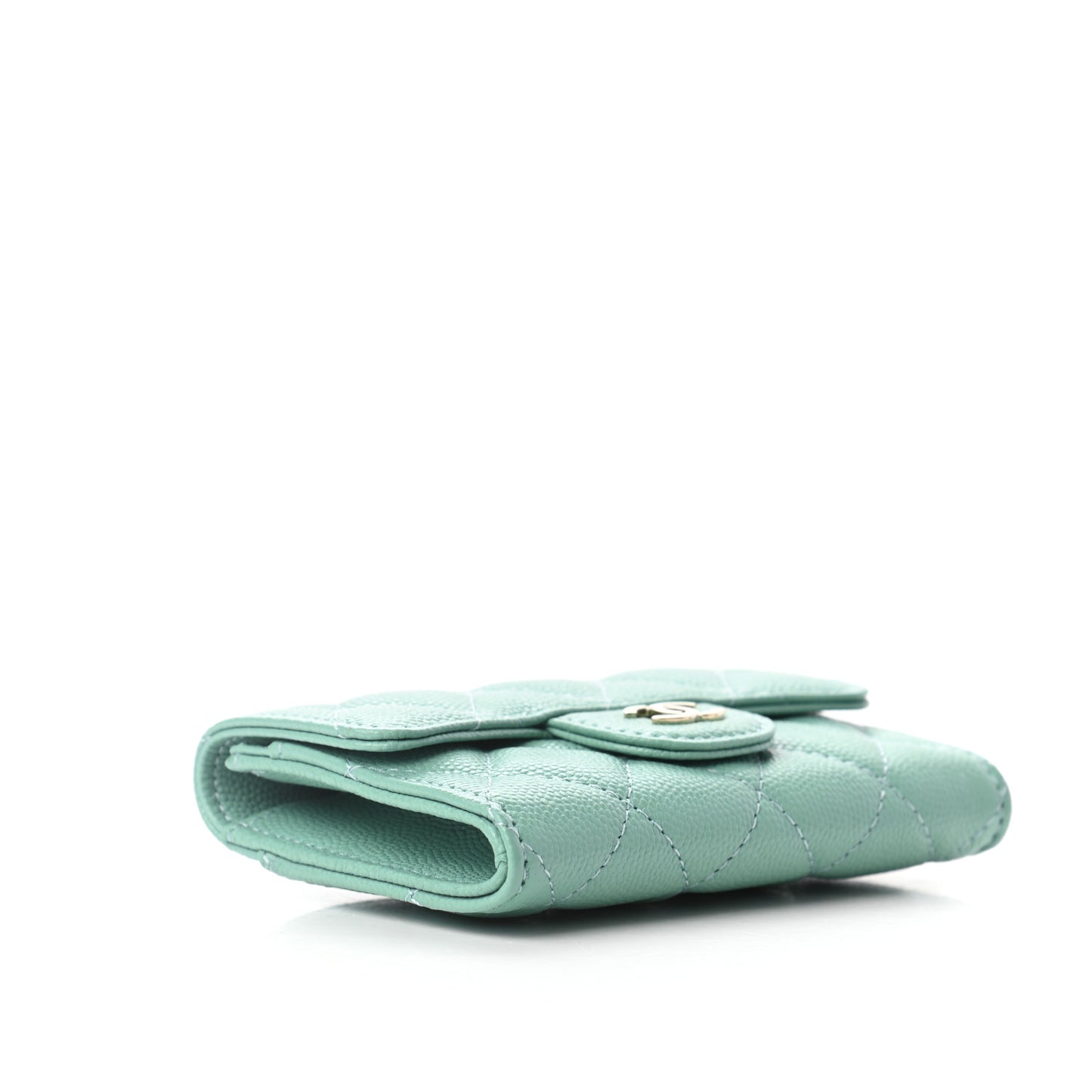 Caviar Quilted Flap Card Holder Wallet Light Green