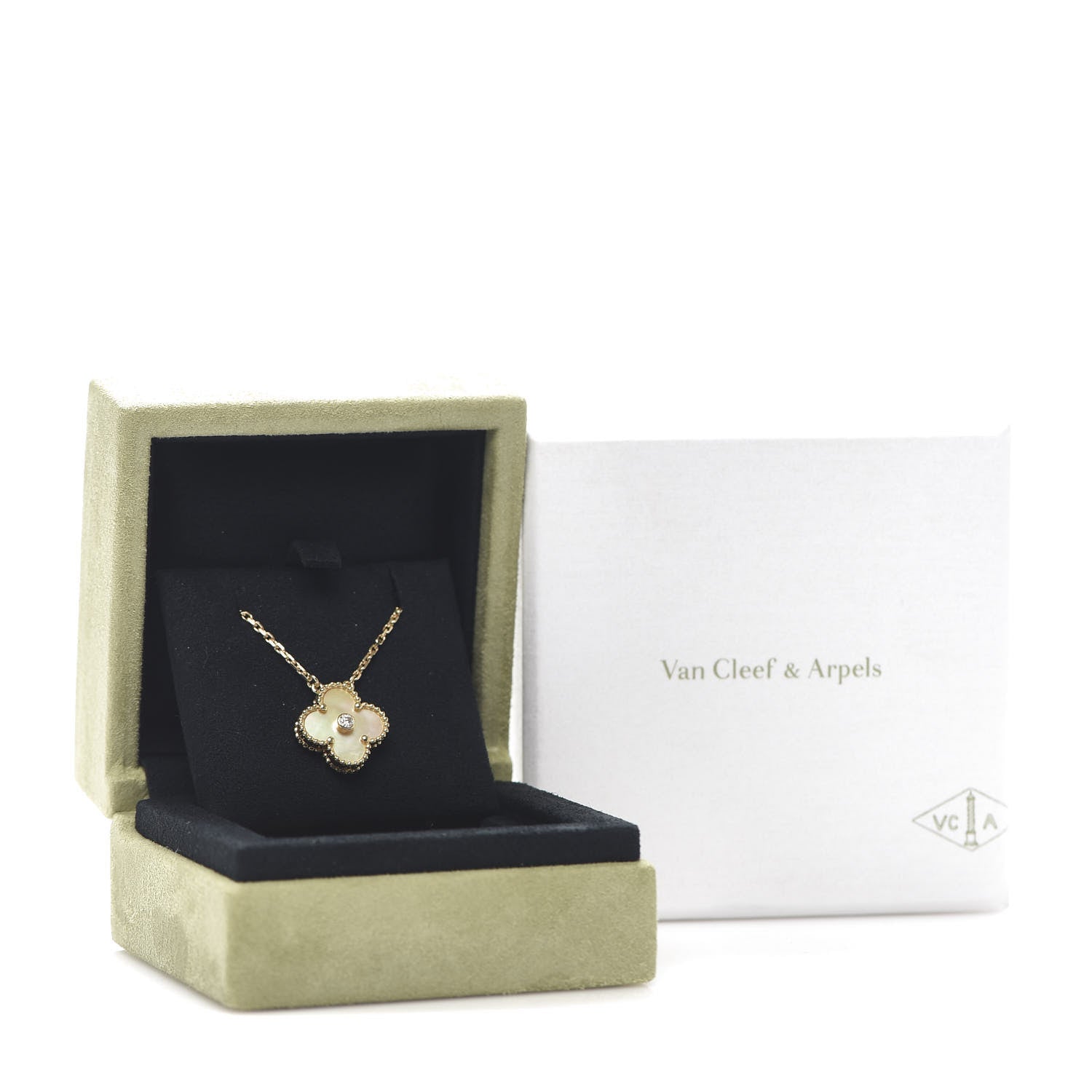 Van Cleef & Arpels 18K Yellow Gold Diamond Yellow Mother of Pearl Vintage Alhambra Pendant Necklace 7 of 7