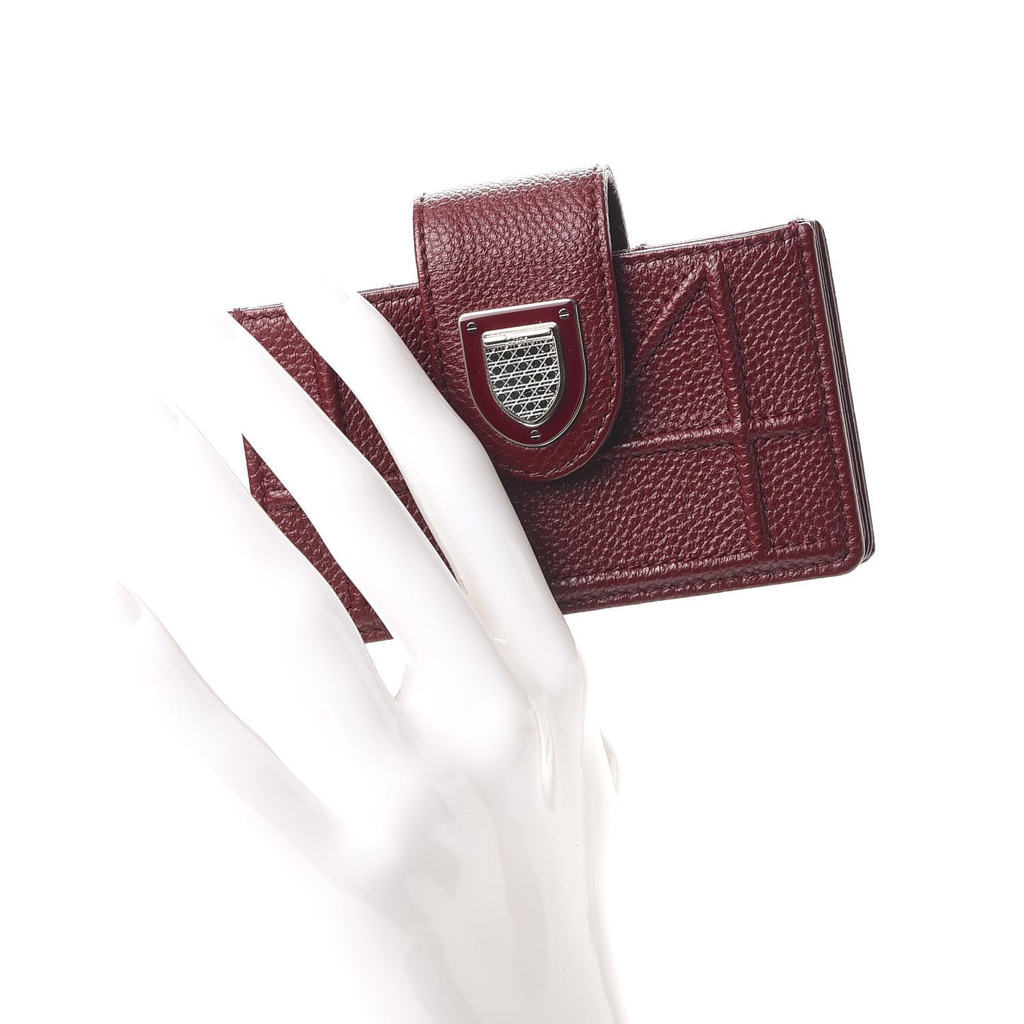 Grained Calfskin Cannage Diorama Card Holder Burgundy