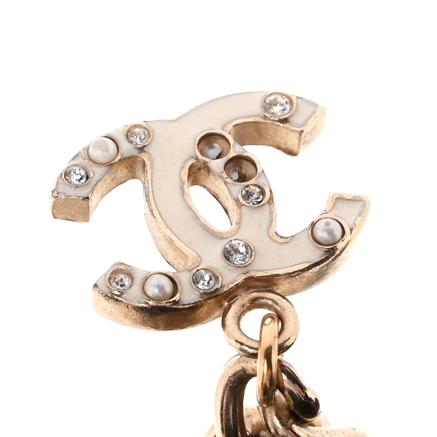 Enamel Crystal Pearl CC Lucky Charms Bracelet Gold White
