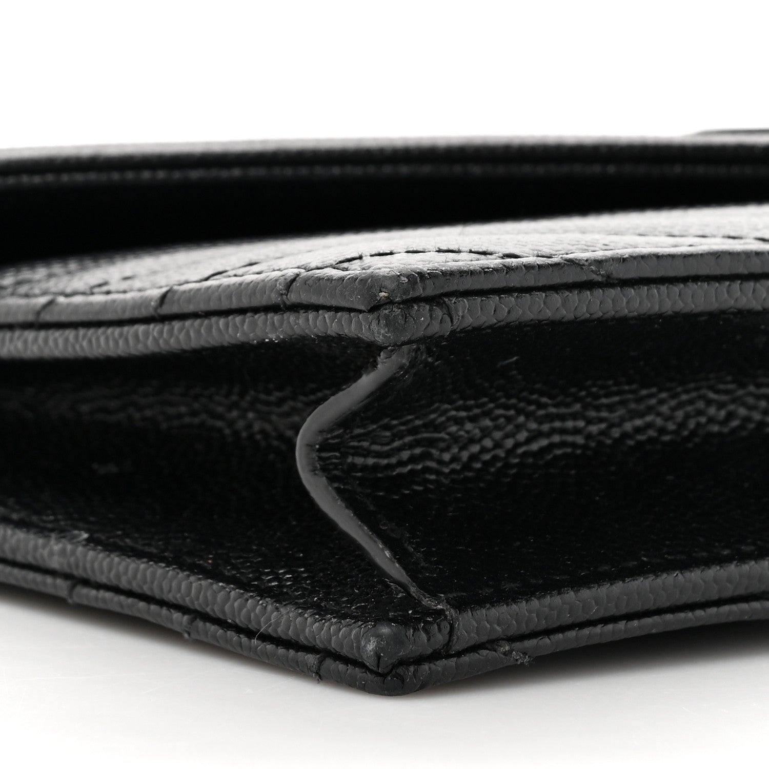 Saint Laurent Grain De Poudre Matelasse Chevron Monogram Monochrome Envelope Chain Wallet Black 10 of 20