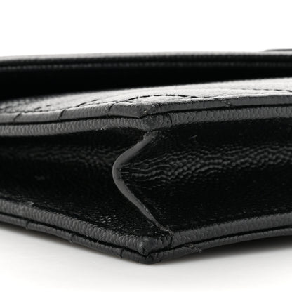 Saint Laurent Grain De Poudre Matelasse Chevron Monogram Monochrome Envelope Chain Wallet Black 10 of 20