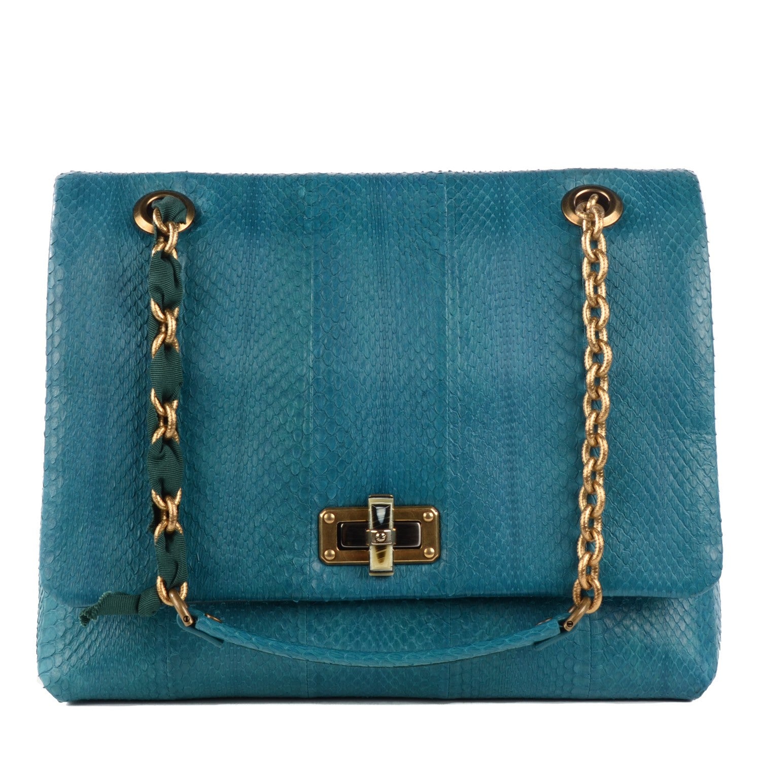 Lanvin Snakeskin Medium Happy Shoulder Bag Turquoise 1 of 7