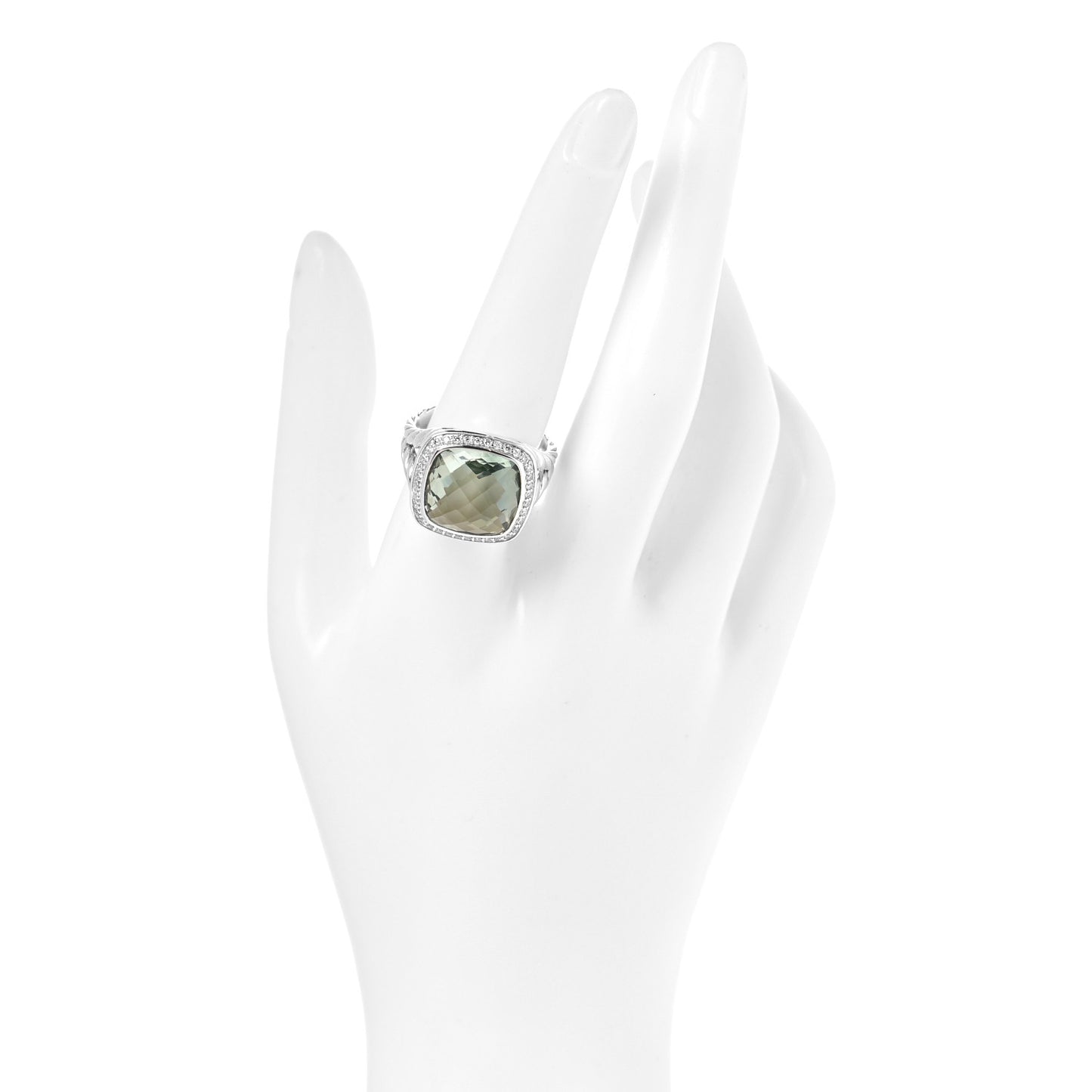 Sterling Silver Diamond Prasiolite 14mm Albion Ring 59 8.75