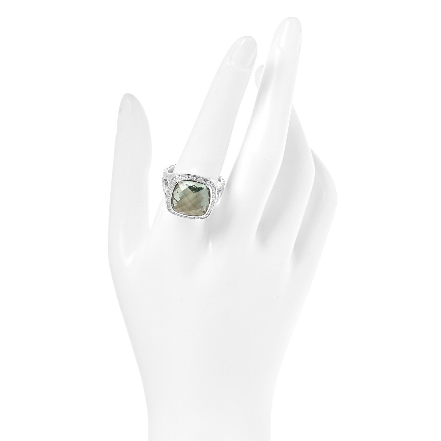 David Yurman Sterling Silver Diamond Prasiolite 14mm Albion Ring 59 8.75 2 of 5