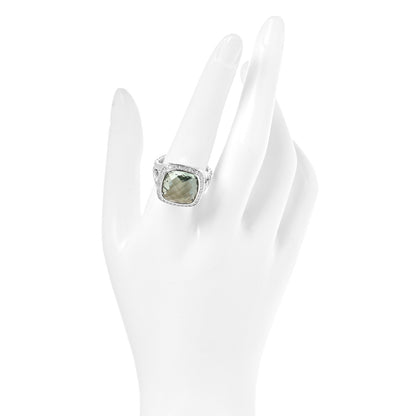 David Yurman Sterling Silver Diamond Prasiolite 14mm Albion Ring 59 8.75 2 of 5