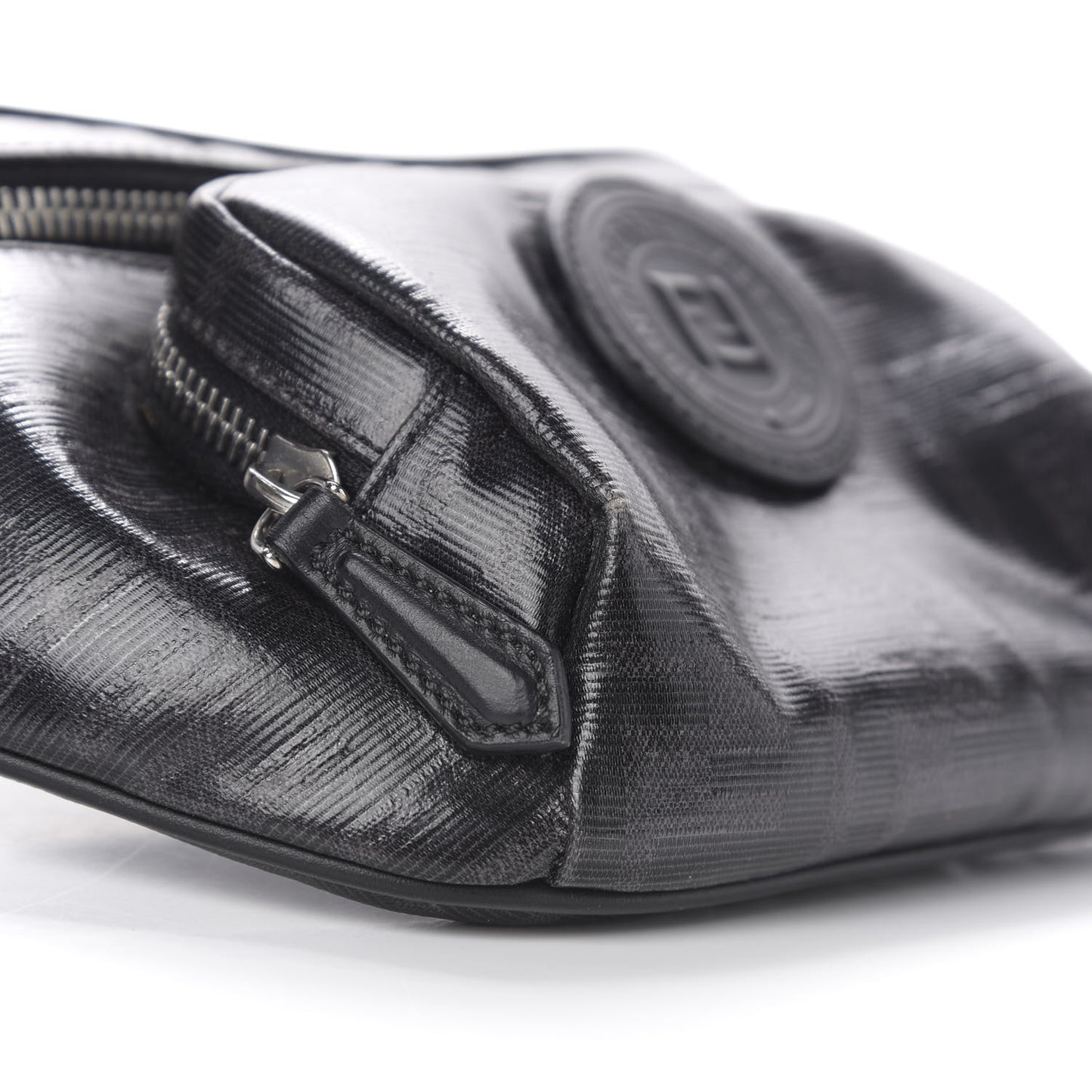 Glazed Fabric Vitello Century FF 1974 Stamp Patch Pocket Belt Bag Black