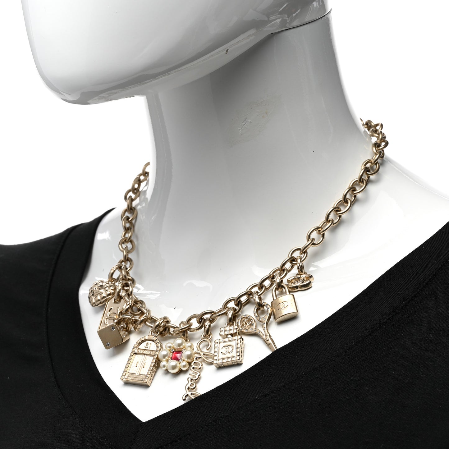 Metal Crystal Pearl Resin Charms Necklace Gold Red Pearly White