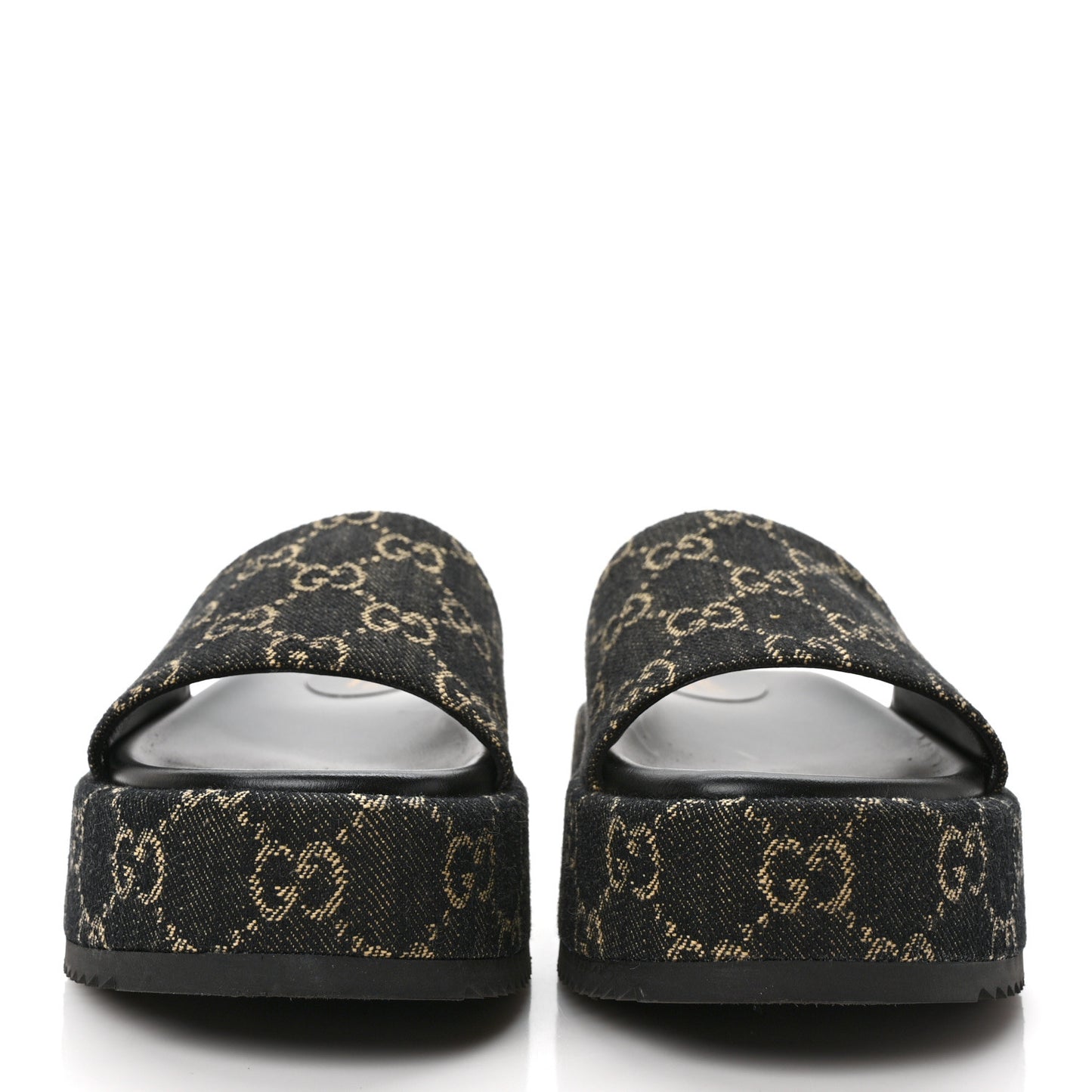Jacquard Black Denim GG Monogram Angelina Platform 55mm Slide Sandals 38 Black Ivory