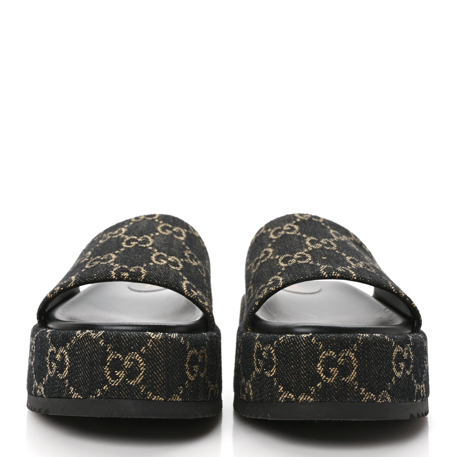 Gucci Jacquard Black Denim GG Monogram Angelina Platform 55mm Slide Sandals 38 Black Ivory 2 of 9