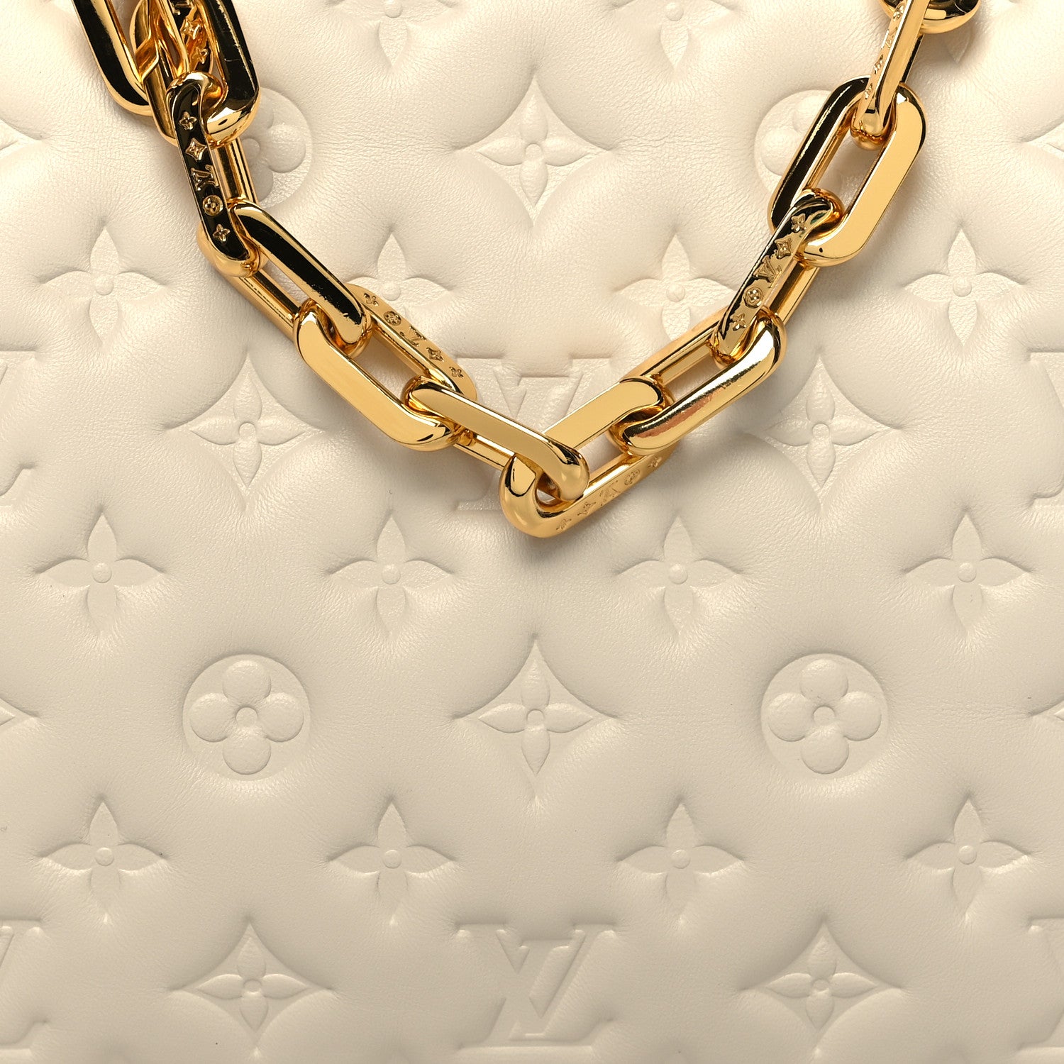 Louis Vuitton Lambskin Embossed Monogram Coussin PM Beige Cream 9 of 11