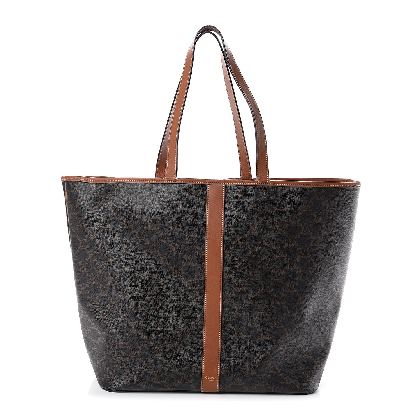 Triomphe Canvas Calfskin Medium Cabas Bag Tan