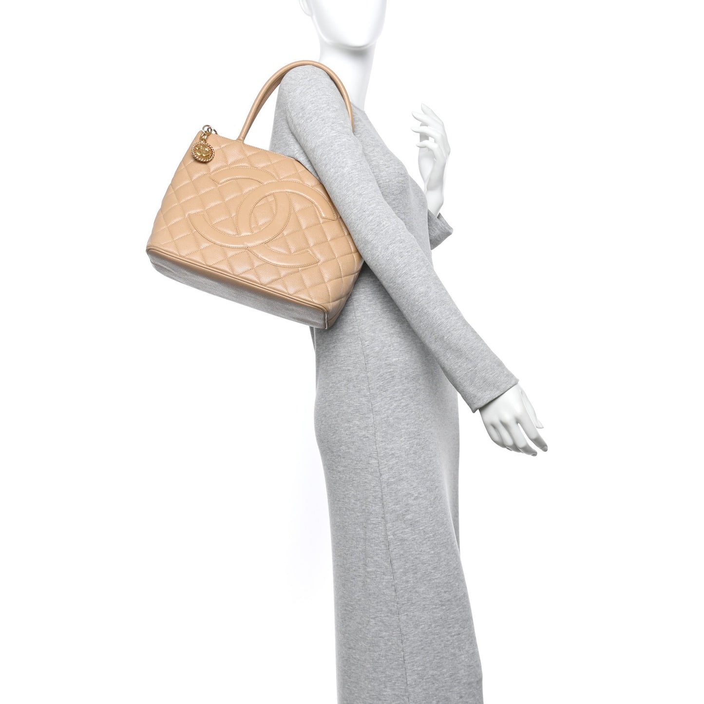 Caviar Quilted Medallion Tote Beige
