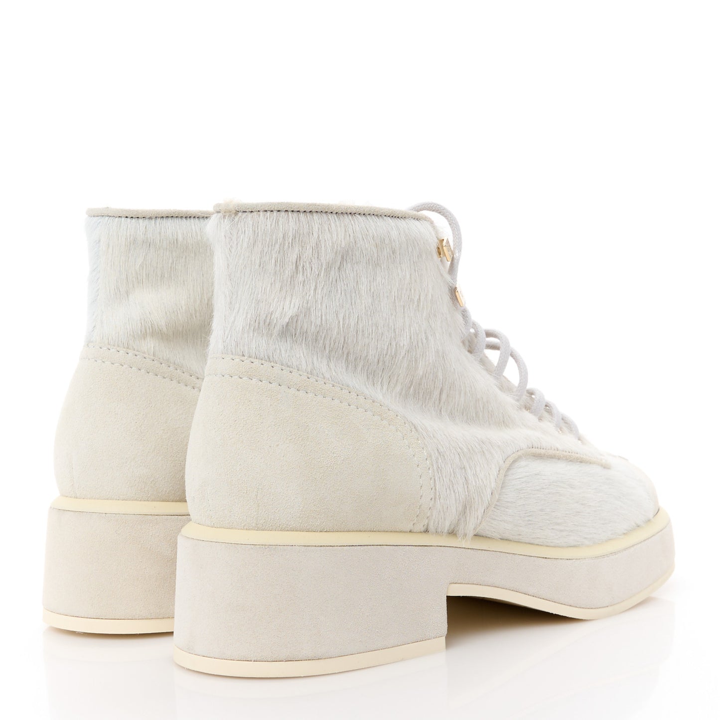 Suede Pony Hair Shearling Lace Up Combat Boots 37 White