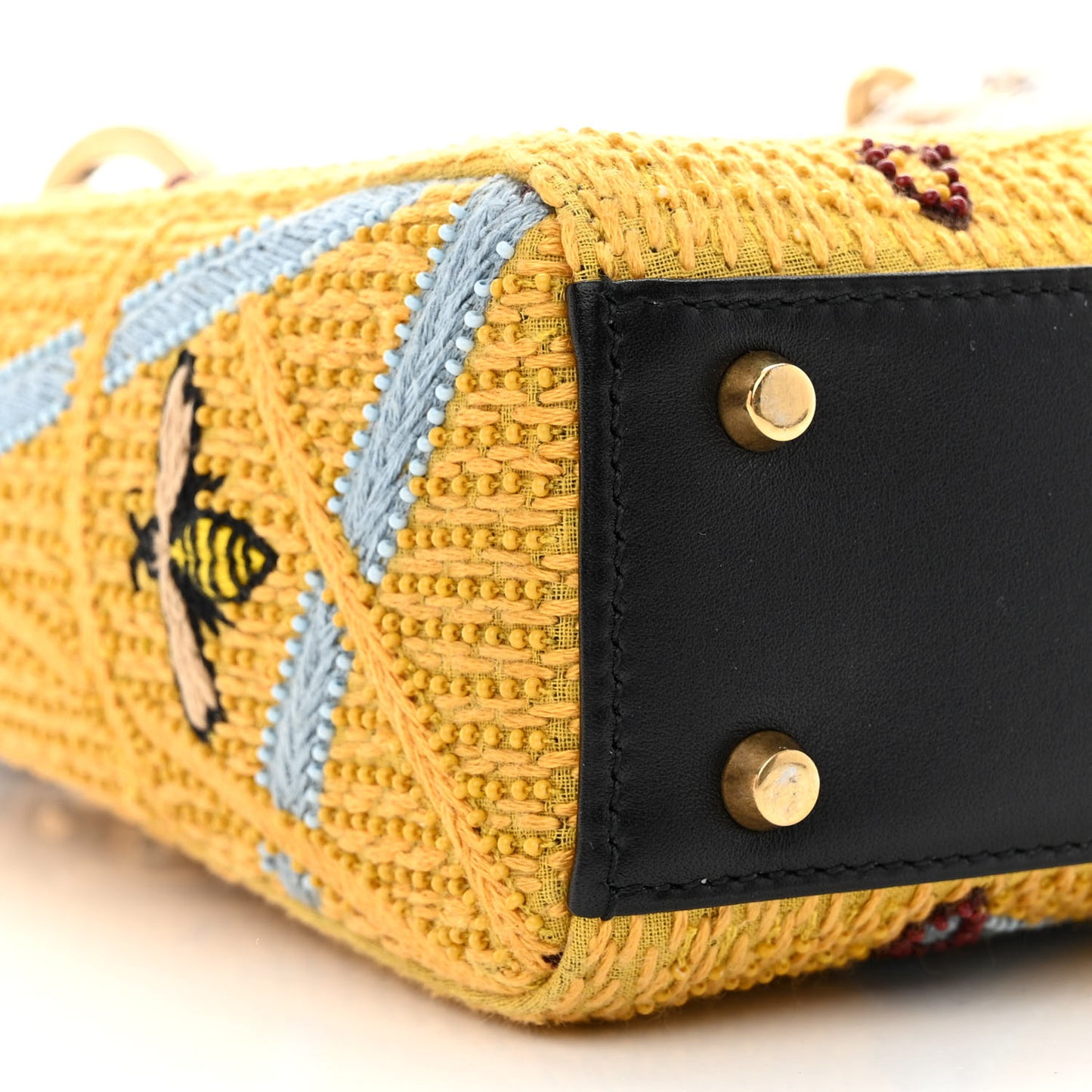 Canvas Embroidered Swords Mini Lady Dior Yellow Multicolor