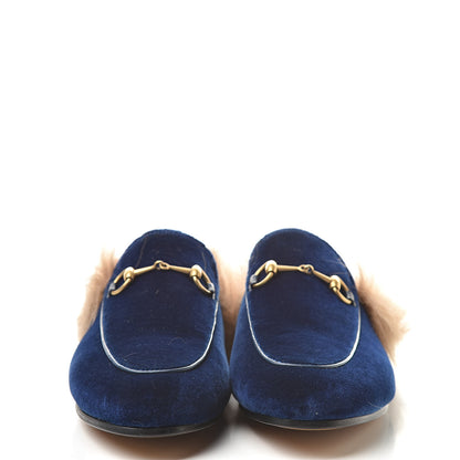 Gucci Velvet Fur Womens Princetown Slippers 38 Cobalt Blue 2 of 7