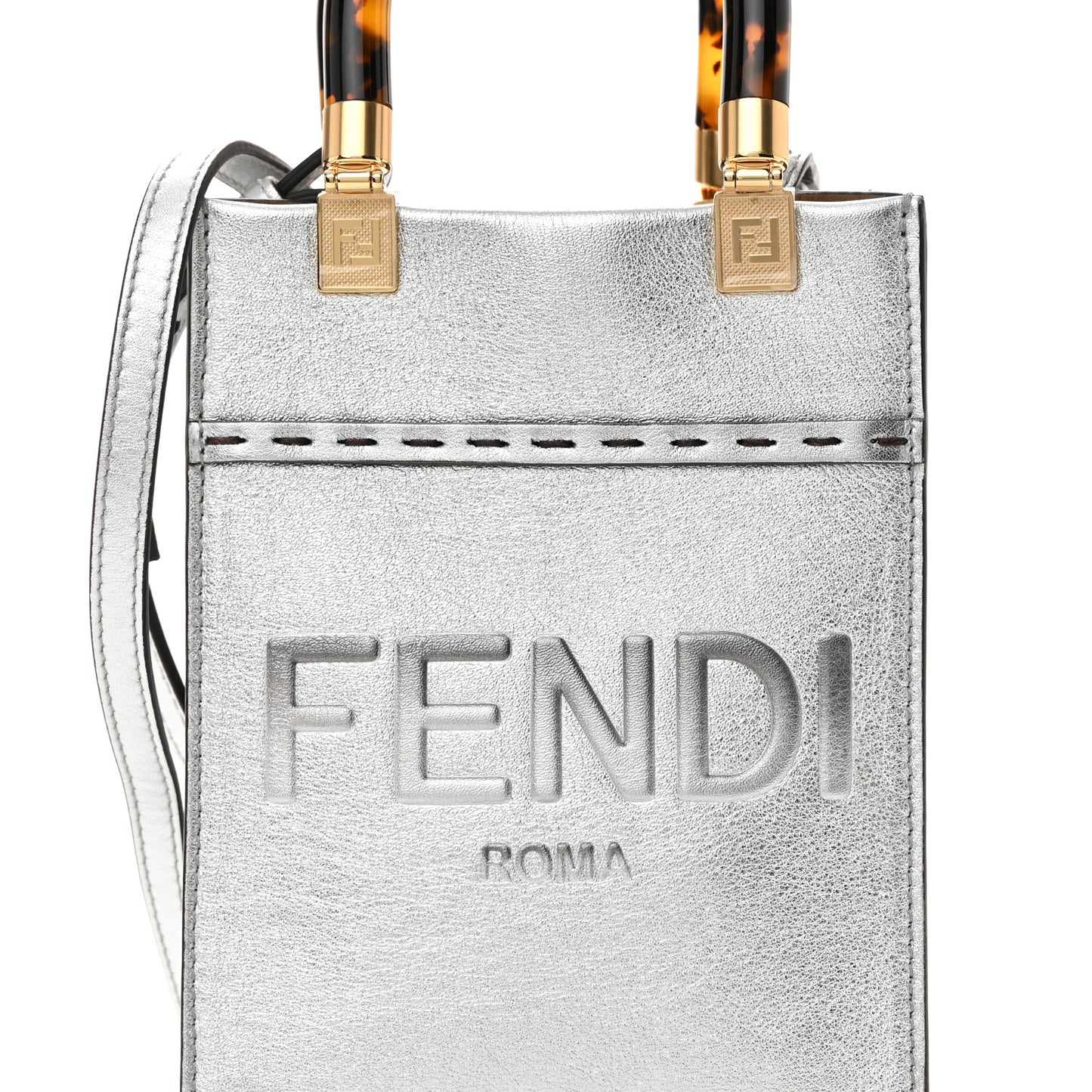 Vitello Catalan Mirror Plexiglass Mini Fendi Sunshine Shopper Tote Argento