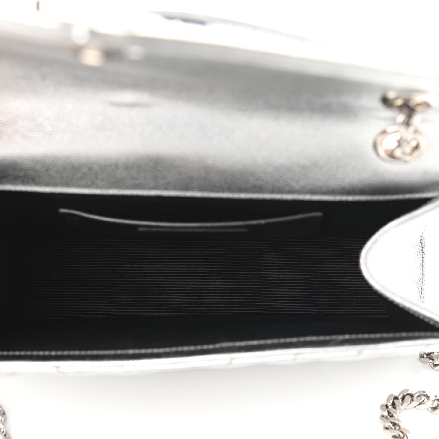 Metallic Grain De Poudre Matelasse Chevron Medium Monogram Satchel Silver