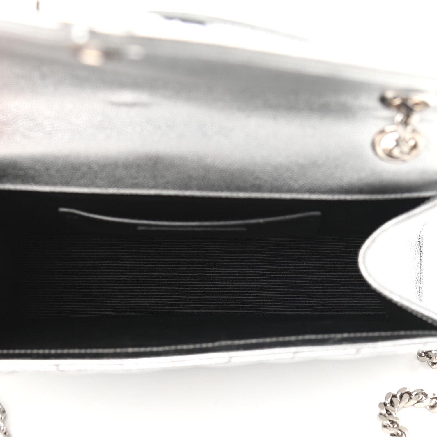 Saint Laurent Metallic Grain De Poudre Matelasse Chevron Medium Monogram Satchel Silver 5 of 10