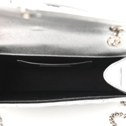 Saint Laurent Metallic Grain De Poudre Matelasse Chevron Medium Monogram Satchel Silver 5 of 10