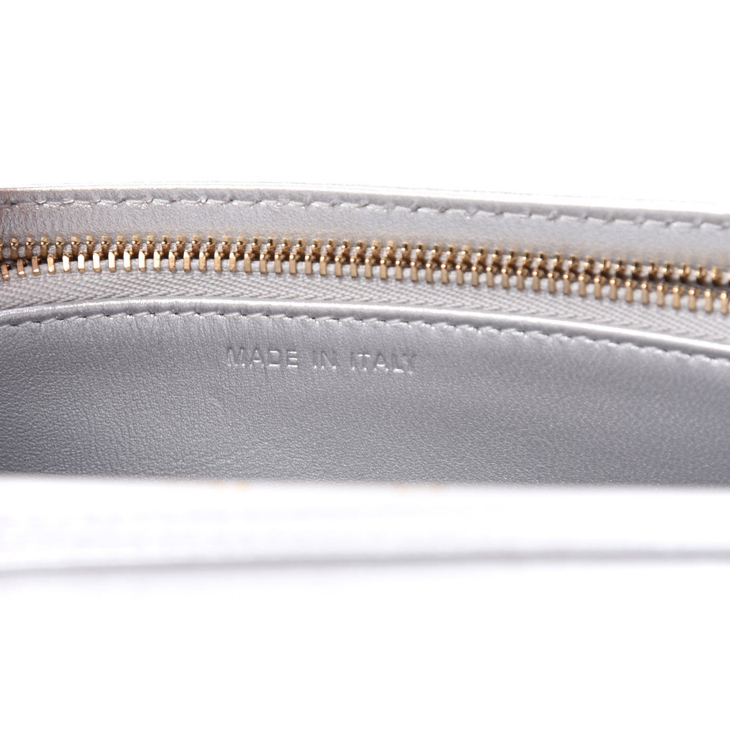 Metallic Grained Calfskin Diorama Wallet on Chain Pouch Silver