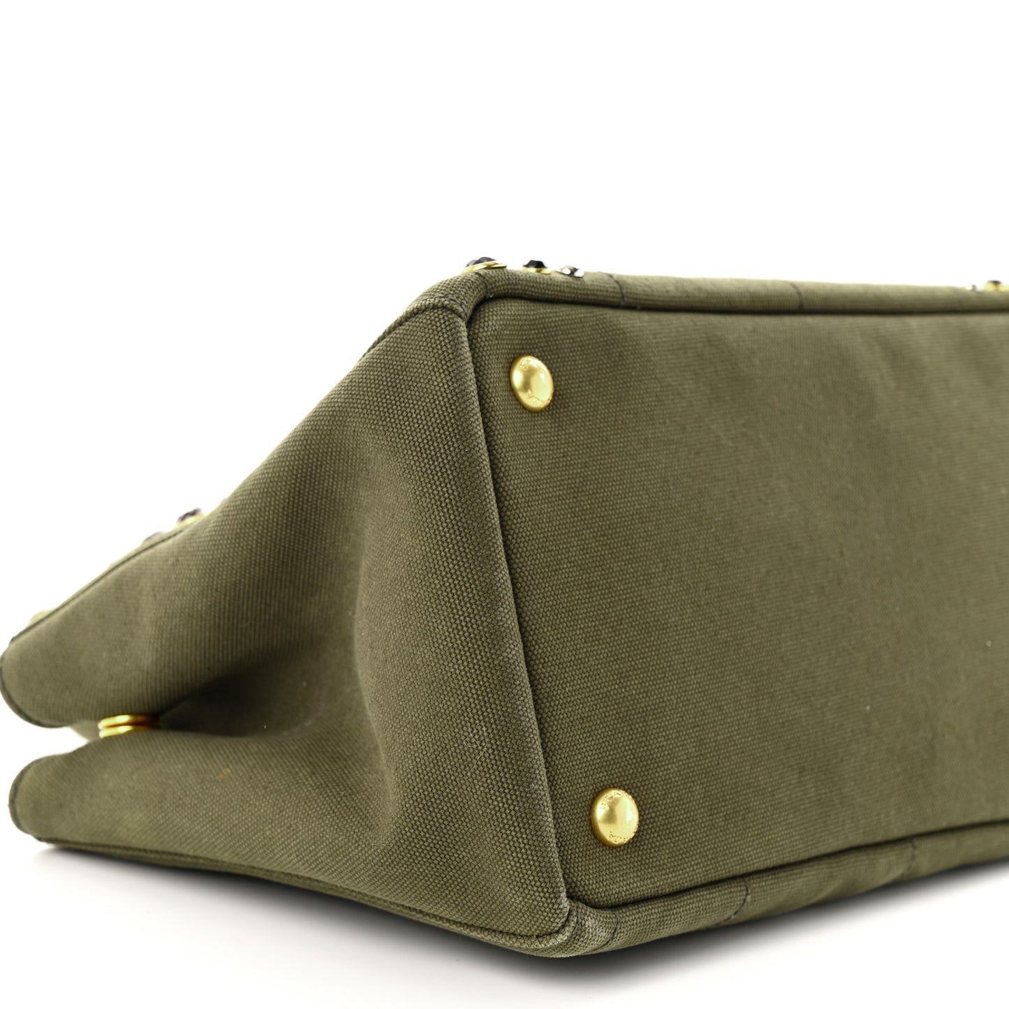 Canvas Studded Crystal Canapa Tote Militare