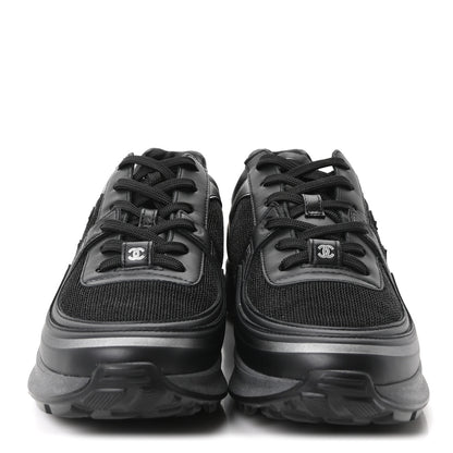 Chanel Mesh Calfskin CC Sneakers 37.5 Black Silver 3 of 9