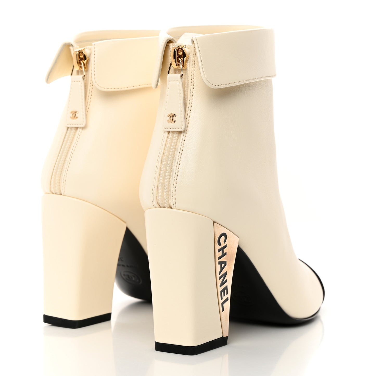Lambskin Grosgrain Triangle & Collar 90 Ankle Boots 36 Ivory Black