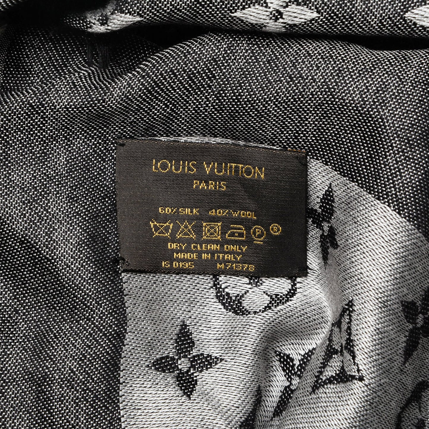 Silk Wool Monogram Denim Shawl Black