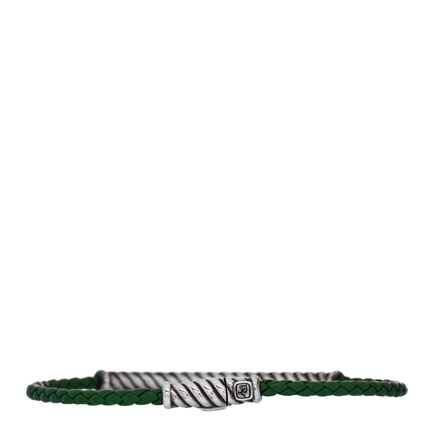 David Yurman Sterling Silver Leather Cable Metro Bracelet Green 2 of 3