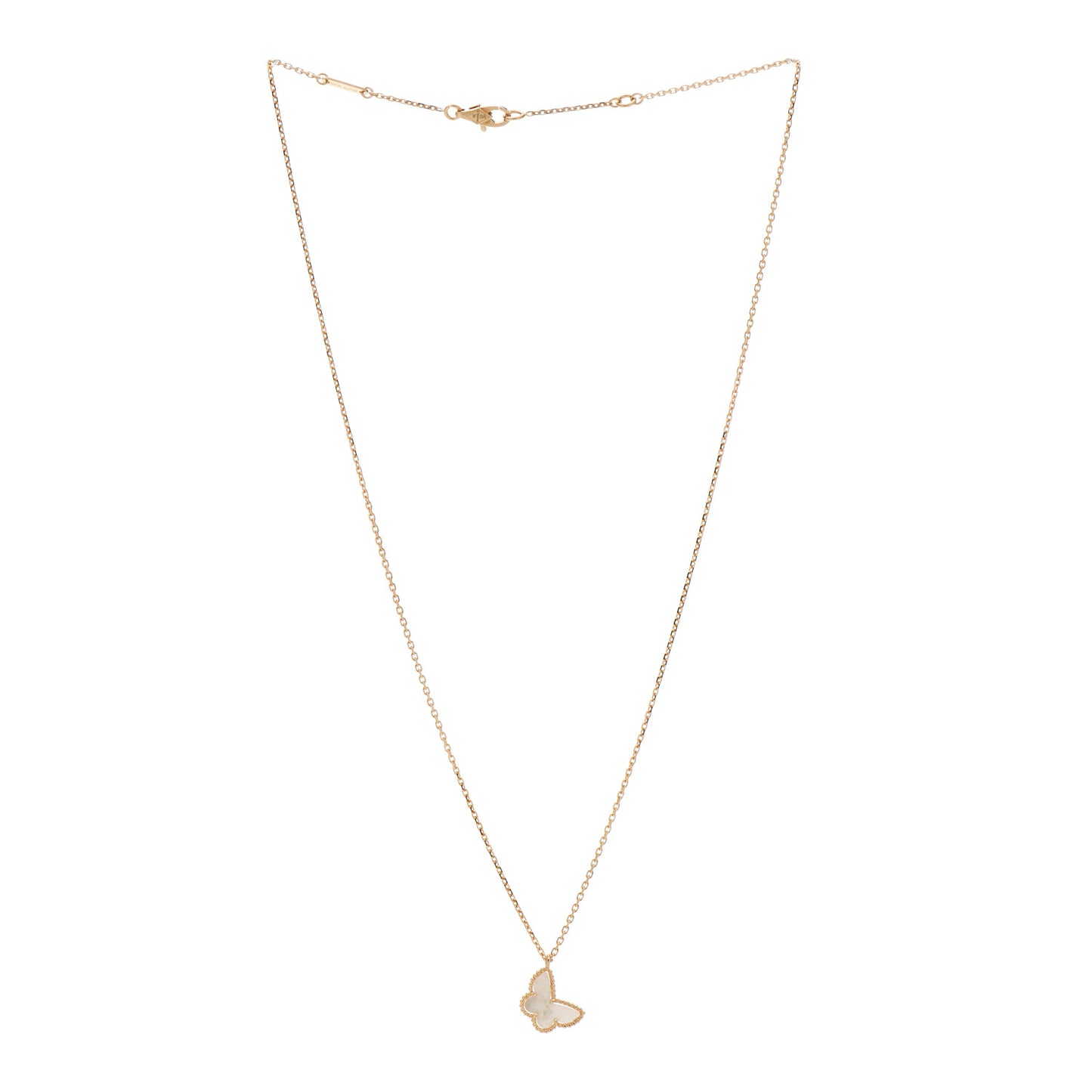 18K Yellow Gold Mother of Pearl Sweet Alhambra Butterfly Pendant Necklace
