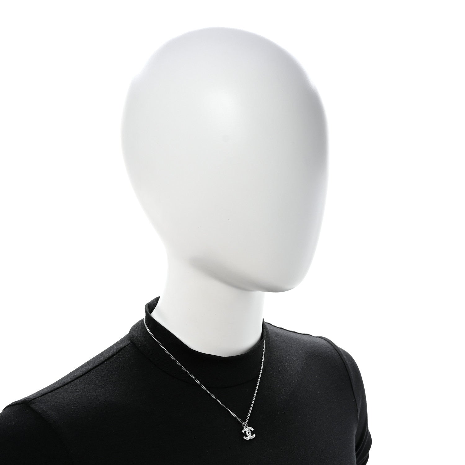 Chanel Crystal Timeless CC Necklace Silver 2 of 6