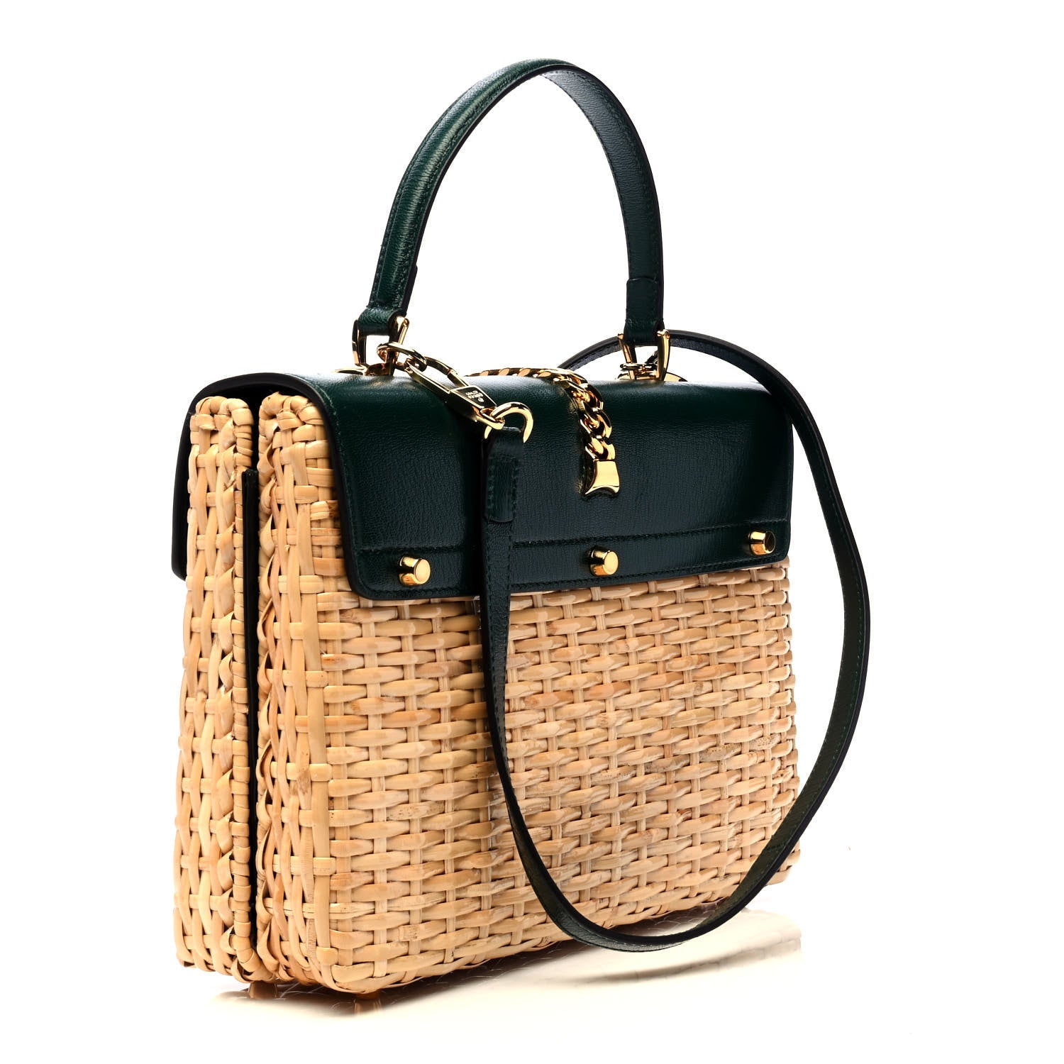 Gucci Wicker Calfskin Small Sylvie Top Handle Bag Naturale Green 3 of 6