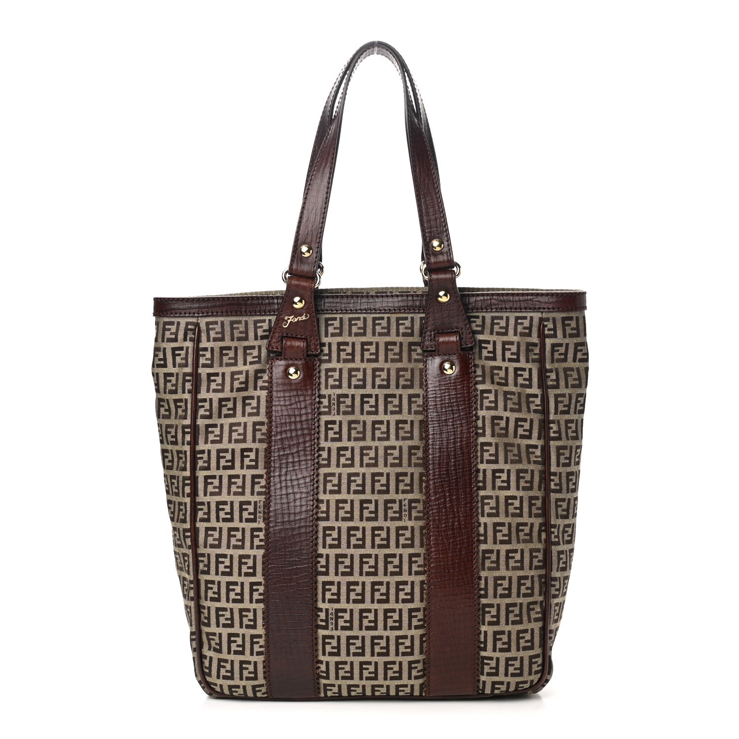 Fendi Zucchino Vitello Shopping Tote Mogano Panna Bruciato 1 of 10