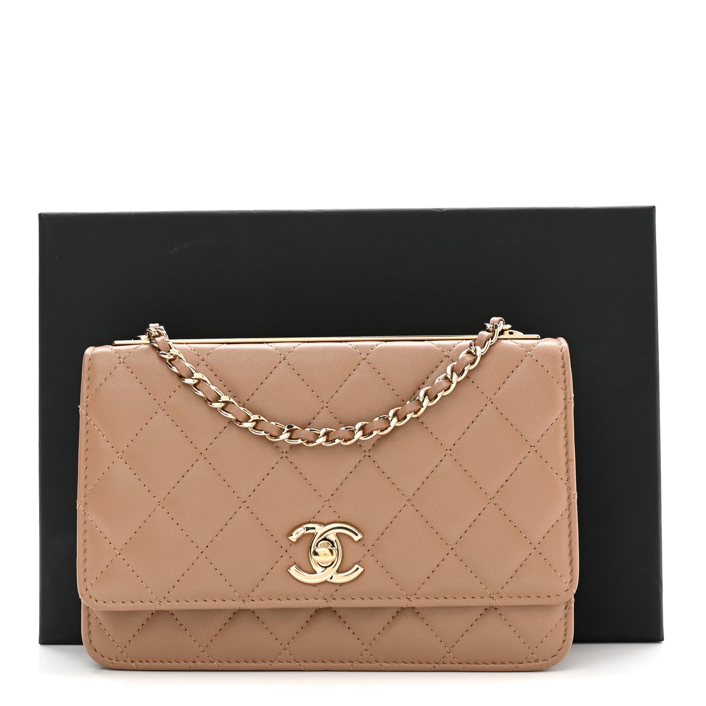 Lambskin Quilted Trendy CC Wallet On Chain WOC Beige