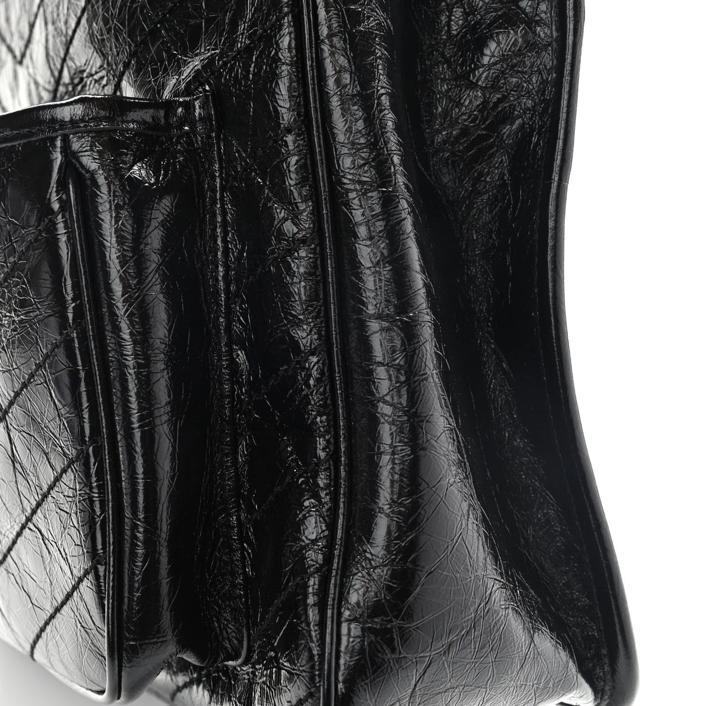 Crinkled Calfskin Matelasse Monogram Large Niki Chain Satchel Black