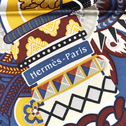 Hermes Silk Twill Duo Cosmique Scarf 90 Bleu Moyen Vert Ocre 3 of 6