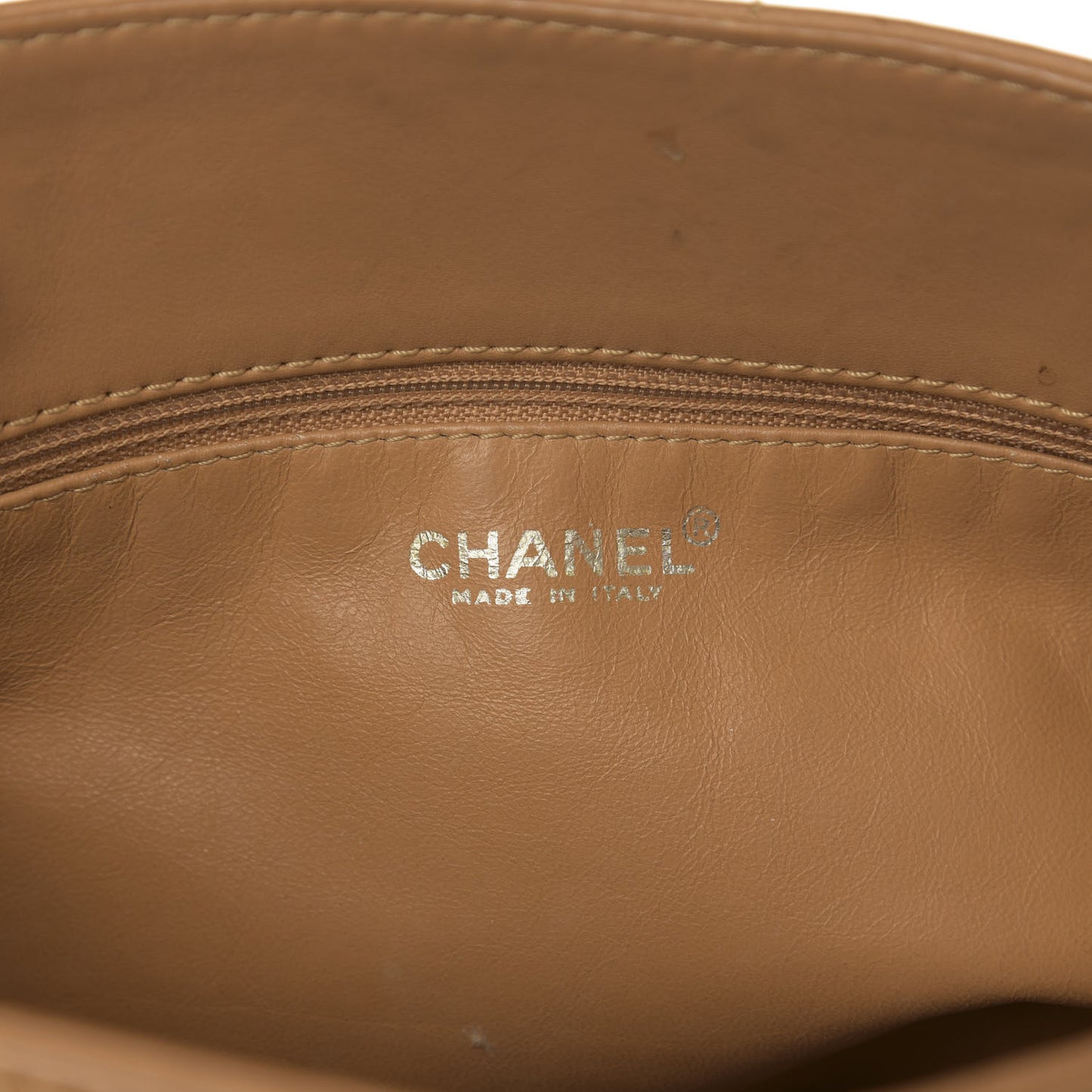 Calfskin Stitched Chocolate Bar Shopping Tote Beige